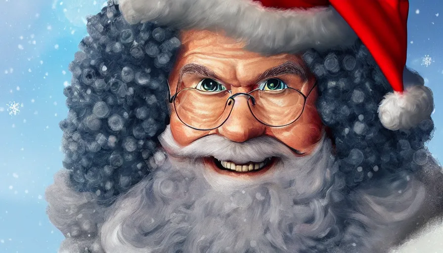 Image similar to Digital painting of Bob Ross as Santa Claus, hyperdetailed, artstation, cgsociety, 8k