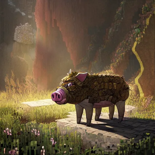 Prompt: a minecraft pig in skyrim by Stanley Artgerm Lau, greg rutkowski, thomas kindkade, alphonse mucha, loish, norman Rockwel