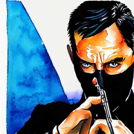 Prompt: James Bond ninja aquarelle painting