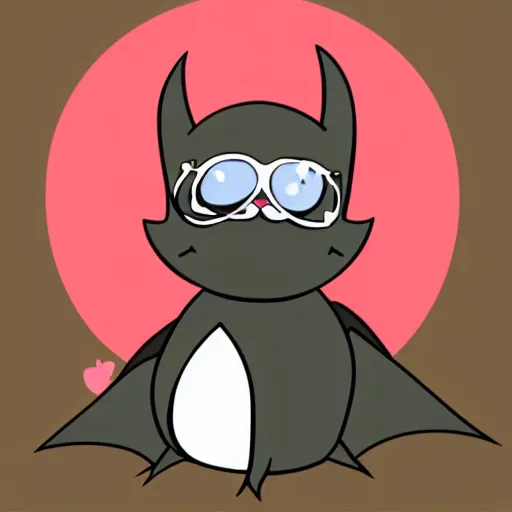 Prompt: simple illustration of a cute and happy bat with thick glasses