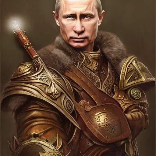 Image similar to Vladimir Putin as a fantasy D&D character, portrait art by Donato Giancola and James Gurney, digital art, trending on artstation