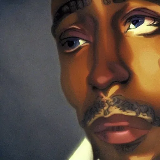 Image similar to Tupac Shakur, screenshot from a 2012s anime