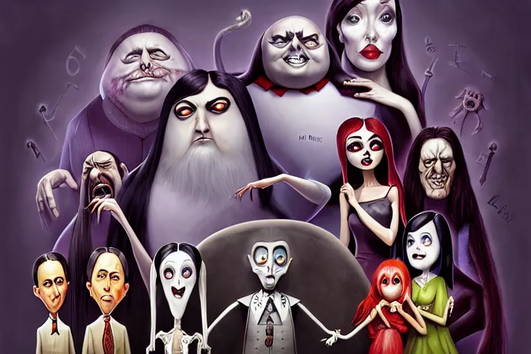 Image similar to the addams family, american mcgee's alice, sharp focus, artstation, trending, by julie dillon, luis melo, tyler miles lockett, lei jin, hong lei, ken wong, adam narozanski, joy ang