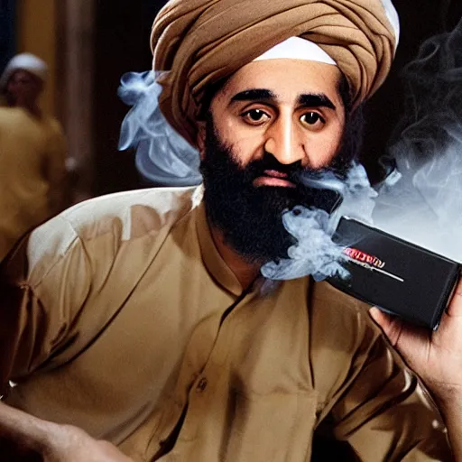 Image similar to 8 k uhd footage osama bin laden smoke marlboro, uhd details