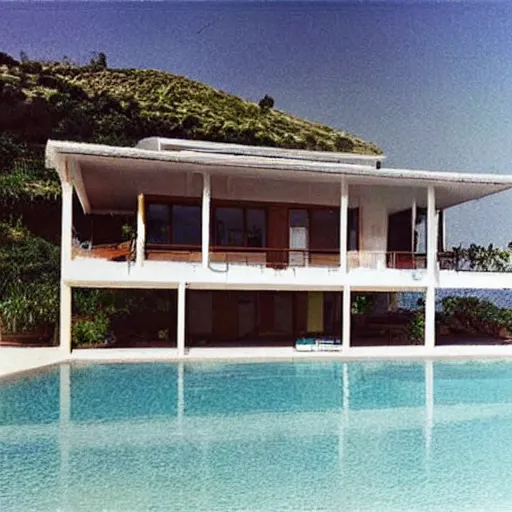 Image similar to a beach house villa in 1 9 7 4 color