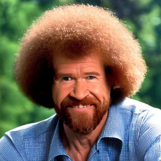 Prompt: bob ross, trees instead of hair