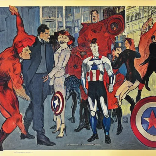 Image similar to Poster of the Avengers movie by Toulouse-Lautrec