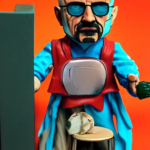 Image similar to albert hofmann cosplay walter white, stop motion vinyl action figure, plastic, toy, butcher billy style