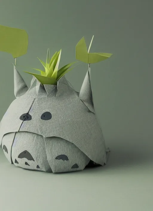 Image similar to totoro film still of a full still life seinen manga commercial photo of real - life origami plant, cinestill, 8 k