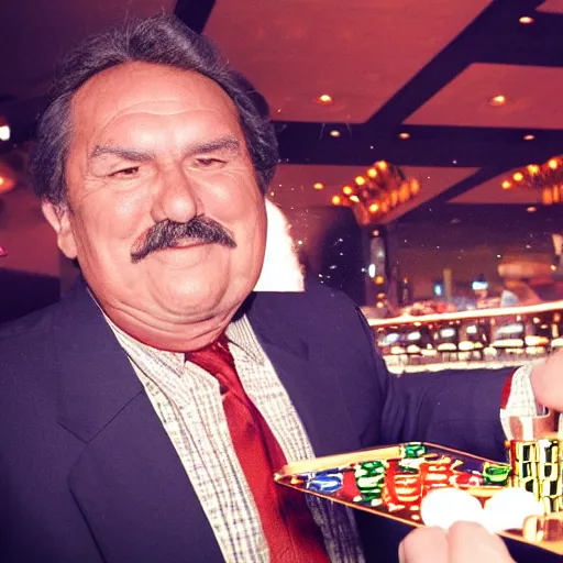 Image similar to mario at the casino, gold coins, smoke, photo