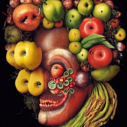 Image similar to giuseppe arcimboldo, beautiful fruit face, new scifi movie