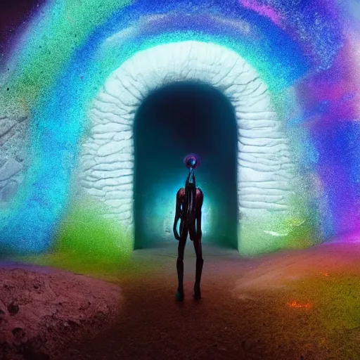 Image similar to portal made of iridescent material [ leading into an alien landscape ]!!, [ 4 k photorealism ]!!, shot by jimmy nelson, trending on unsplash, dark fantasy, [ zbrush contest winner ]!!