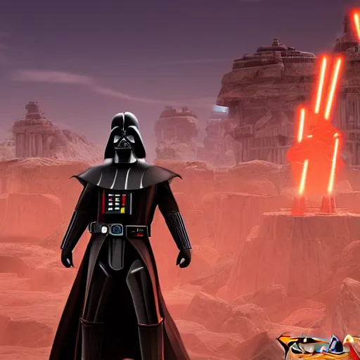 Prompt: video game screenshot of darth vader in star wars knights of the old republic