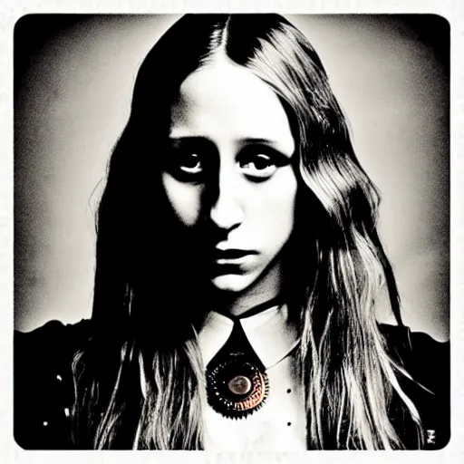 Image similar to in the style of pedro campos, beautiful taissa farmiga, steampunk, elegant pose, middle shot waist up, symmetrical face symmetrical eyes, cinematic lighting, detailed realistic eyes, short neck, insanely detailed and intricate elegant