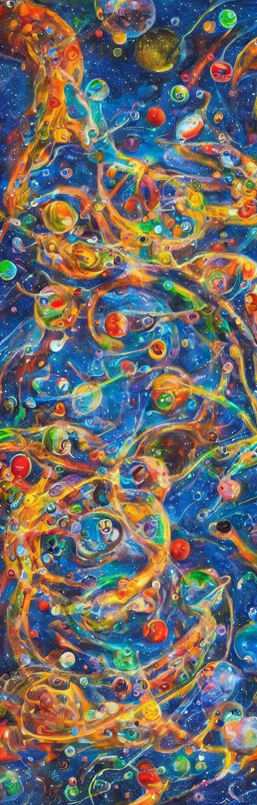 Prompt: Children playing marbles with the universe, detailed epic painting
