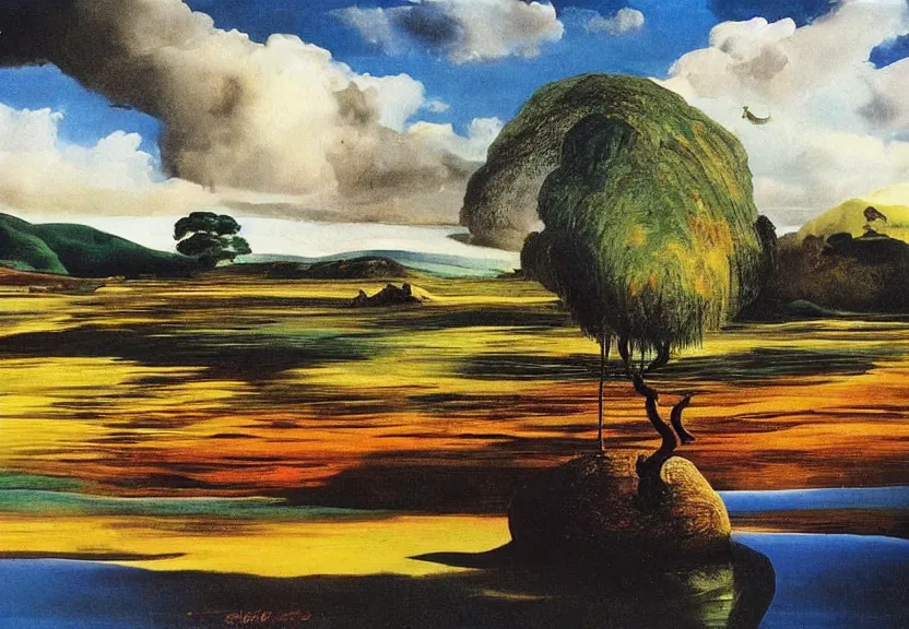 Image similar to sri lankan landscape, oil painting by salvador dali,