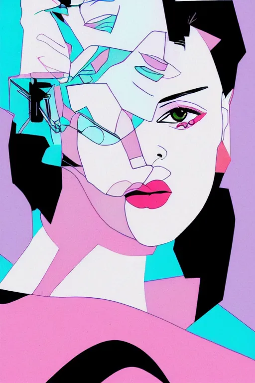 Image similar to digital illustration of 80s style girl by Patrick Nagel artist