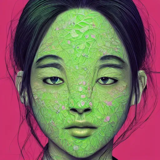 Image similar to the portrait of an unbelievably beautiful, elegant and cute japanese teen girl partially made of broccoli, an ultrafine detailed illustration by james jean, intricate linework, bright colors, final fantasy, behance contest winner, vanitas, angular, altermodern, unreal engine 5 highly rendered, global illumination, radiant light, detailed and intricate environment