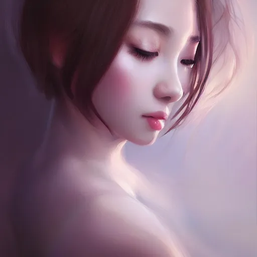 Prompt: a beautiful and elegant girl by wlop, dream, closeup headshot, 8 k, high detailed, ultra - realistic painting, trending on artstation.