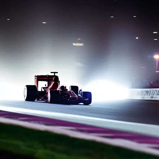 Image similar to formula 1 racing long exposure under night lights huge crowds hyperrealistic award - winning photography nikon