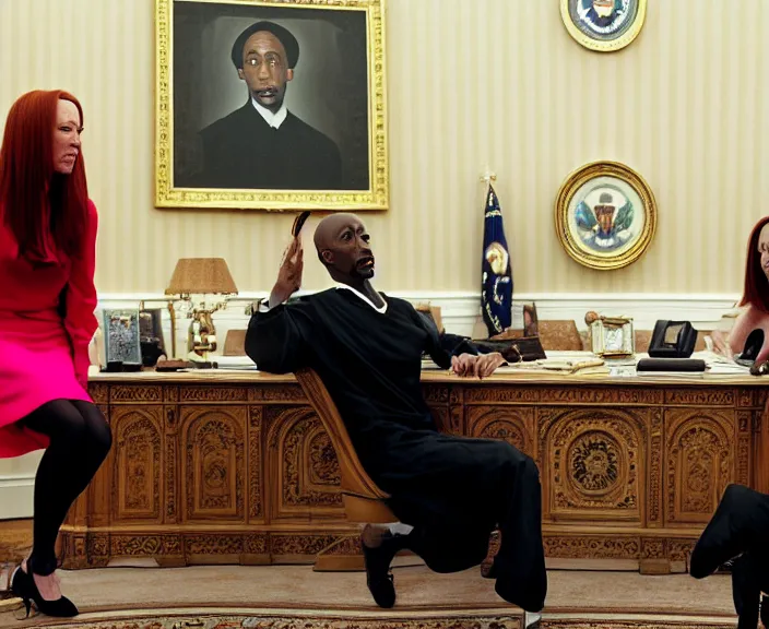 Prompt: Jen Psaki and Tupac Shakur acting fools high on LEAN in the oval office , Photograph By Rineke Dijkstra; by Yoichi Okamoto