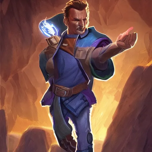 Image similar to Liam Neeson as Burl Gage, Antimage, iconic Character illustration by Wayne Reynolds for Paizo Pathfinder RPG