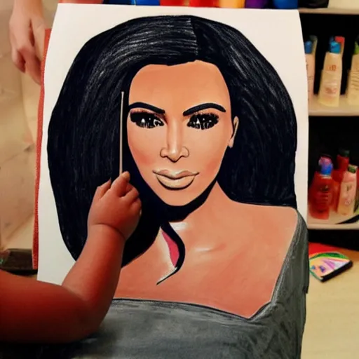 Image similar to Kim Kardashian poorly drawn in wax crayon by a five-year old