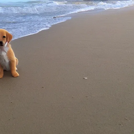 Image similar to a beach with a puppy on it