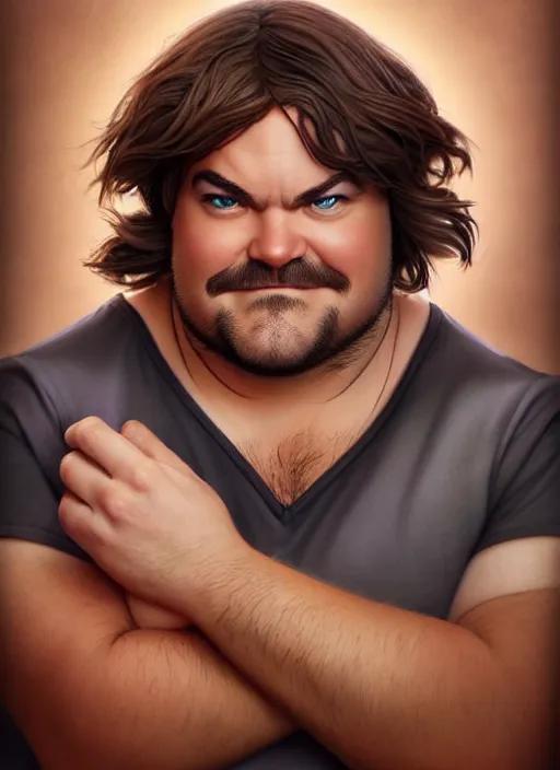 Prompt: disney character jack black, professionally retouched, muted colors, soft lighting, realistic, smooth face, full body shot, striking eyes, sharp focus on eyes, 8 k, high definition, insanely detailed, intricate, elegant, art by j scott campbell and artgerm