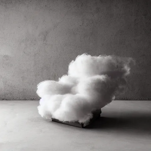 Prompt: a chair made out of clouds, studio lighting, very detailed, high quality photo