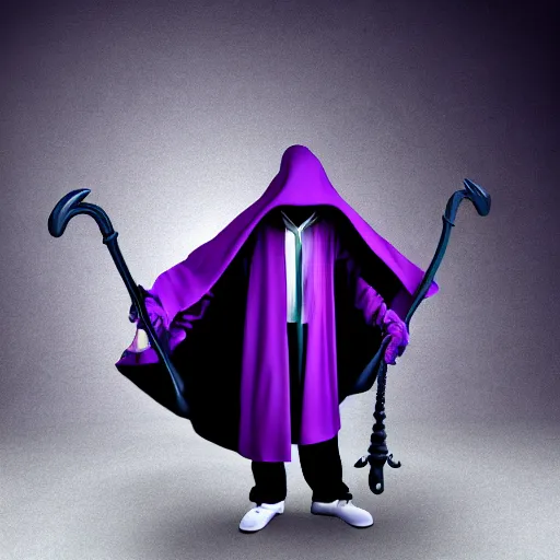 Image similar to grim reaper, purple cloak, full body