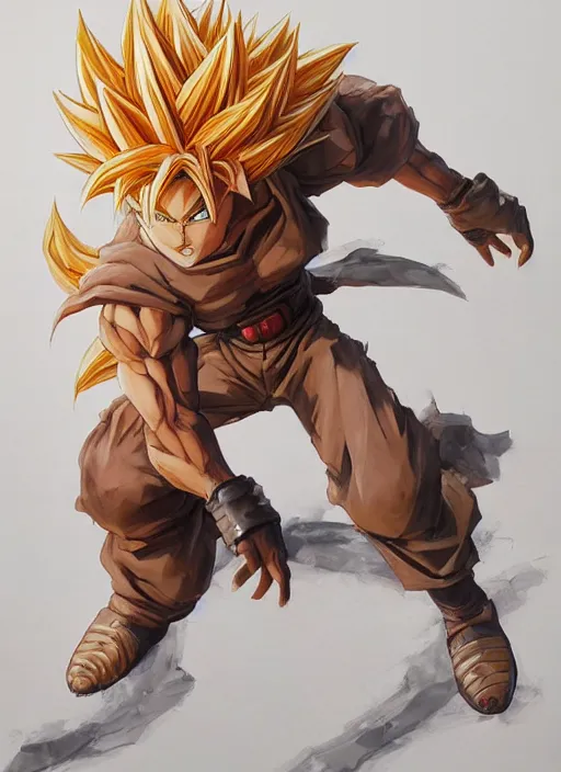Image similar to semi reallistic gouache gesture painting, by yoshitaka amano, by Ruan Jia, by Conrad roset, by dofus online artists, detailed anime 3d render of gesture painting of Crono as a Super Saiyan, young Crono blond, Crono, Dragon Quest, Crono, goku, portrait, cgsociety, artstation, rococo mechanical, Digital reality, sf5 ink style, dieselpunk atmosphere, gesture drawn