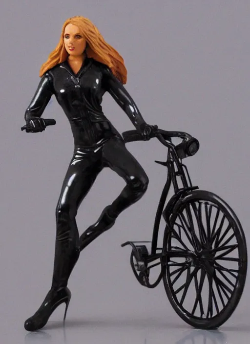 Prompt: Image on the store website, eBay, Wonderfully detailed 80mm Resin figure of a beautiful woman riding on a bike.