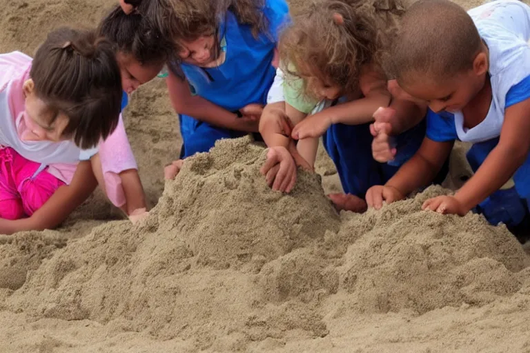 Image similar to children touching a sand castle