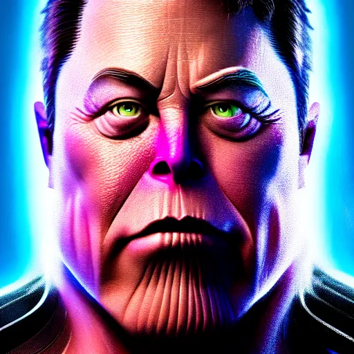 Prompt: a portrait of angry elon musk as thanos, the pixar adaptation, with same hairstyle, hyper detailed, digital art, trending in artstation, cinematic lighting, studio quality, smooth render, unreal engine 5 rendered, octane rendered