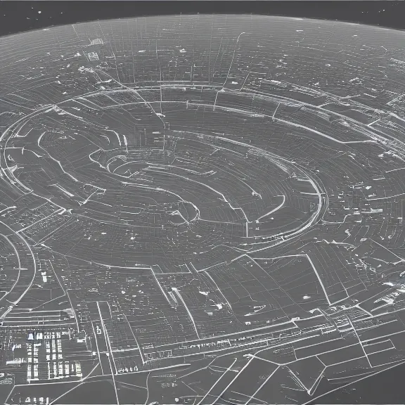 Image similar to a matte drawing of a cyberpunk city planet, highly detailed surface, taken from outer space. Circuitboard-like designed planet. Digital art, space art.