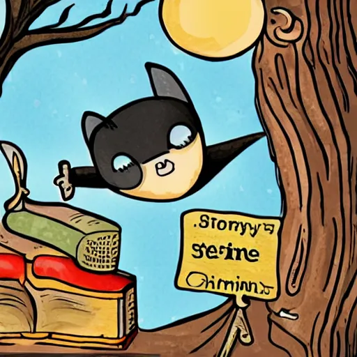 Image similar to a bat who solves crimes, whimsical storybook illustration