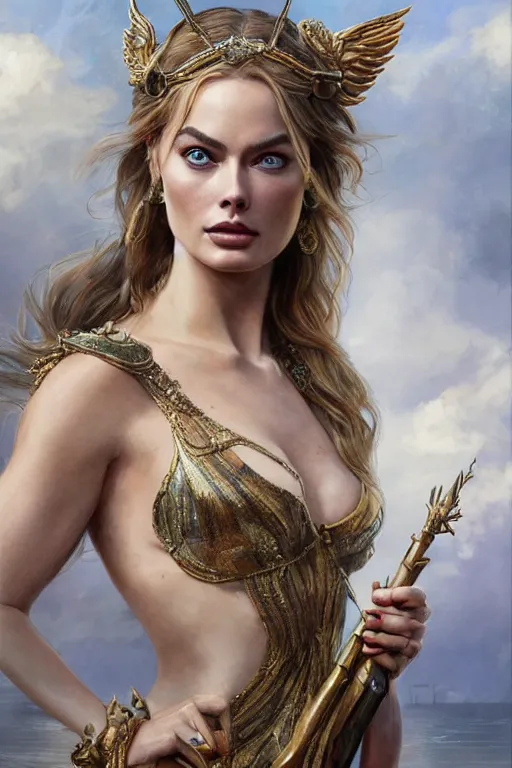 Image similar to ultra realistic illustration, a stunningly beautiful greek goddess of chaos played by margot robbie and taylor swift and megan fox and emma stone and britney spears, intricate, elegant, highly detailed, digital painting, artstation, concept art, smooth, sharp focus, illustration, art by artgerm and greg rutkowski and alphonse mucha