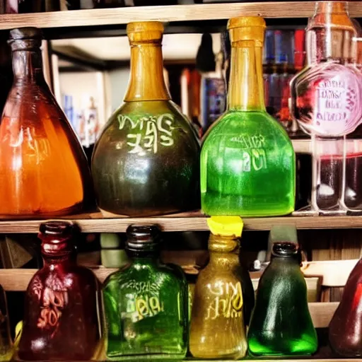 Image similar to I went into a shop the other day and it was selling weird bottles of magical potions