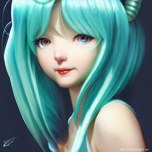 Image similar to Hatsune Miku by Gil Elvgren and Daniela Uhlig