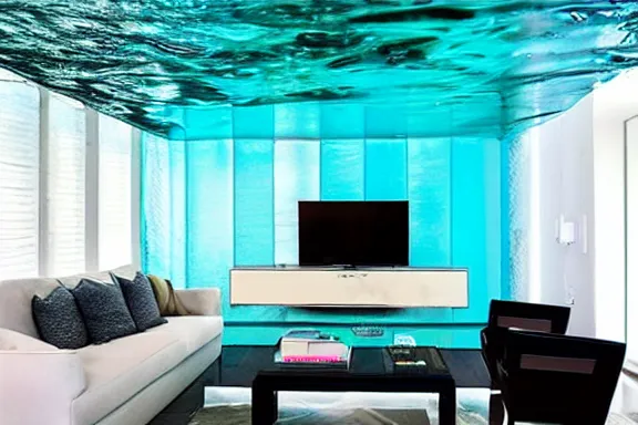 Image similar to a living room under water