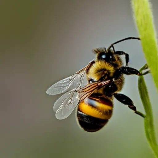 Prompt: macro photo of bee, from nature journal, 1 / 1 0 0 0 sec shutter, action photo, sigma 1 0 5 mm f 2. 8