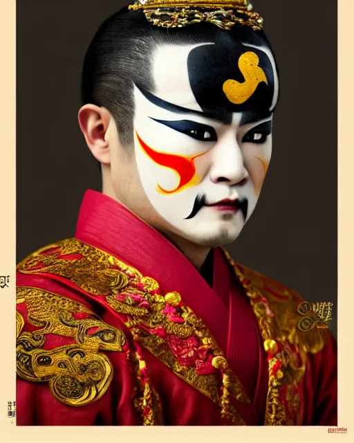 Prompt: photo of a Dramatic Peking Opera male character with hindi Sanskrit devanagari words painted on face in the style of stefan kostic, realistic, sharp focus, symmetric, 8k high definition, insanely detailed, intricate, elegant, art by stanley lau and artgerm, hindi manuscript, hindi font, William-Adolphe Bouguereau