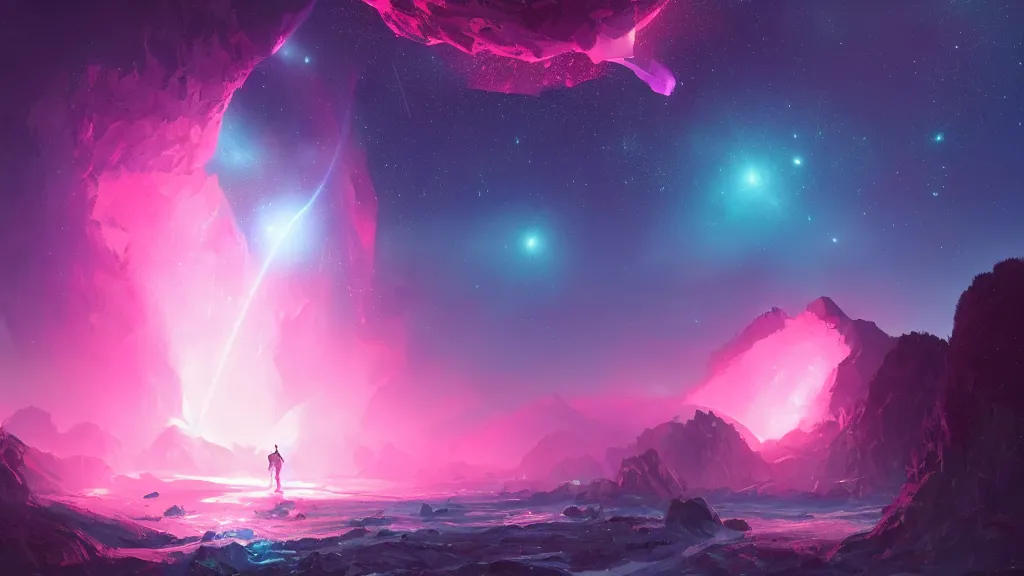 Image similar to large glowing pink meteor shower crashing down on earth, waves of energy, by sylvain sarrailh, rossdraws, ambient light, ultra detailed, fantasy artwork, 8 k, volumetric lighting, trending on artstation, award winning, very beautiful.