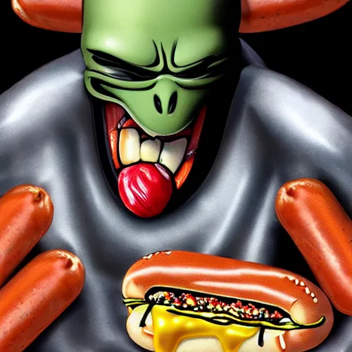 Prompt: big bossomed alien eating a hotdog - w 7 0 0