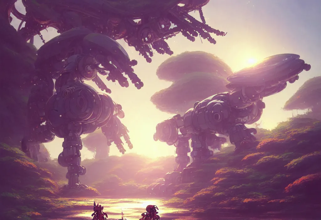 Image similar to a lonely small chubby mecha in an alien jungle, intricate oil painting, high detail illustration, sharp high detail, manga and anime 1 9 9 9, official fanart behance hd artstation by jesper ejsing and makoto shinkai, 4 k,