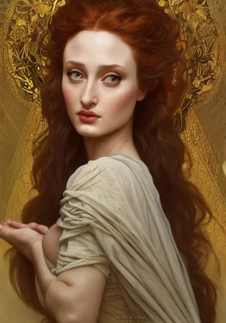 Image similar to sansa angeline jolie, intricate, elegant, highly detailed, digital painting, artstation, concept art, smooth, sharp focus, illustration, art by artgerm and greg rutkowski and alphonse mucha and william - adolphe bouguereau