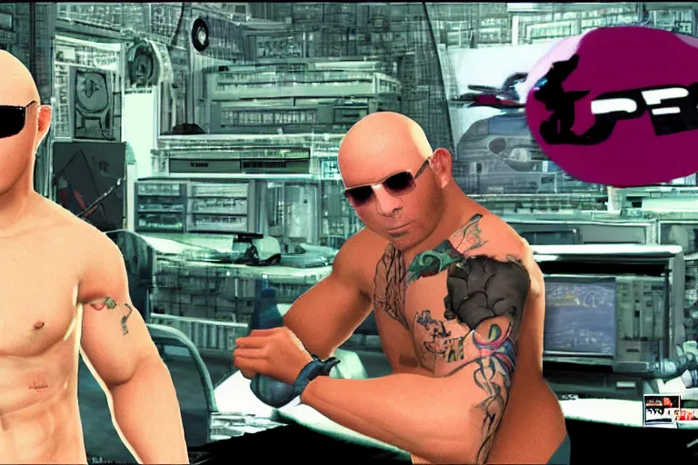 Image similar to pitbull mr. worldwide in a ps 1 game, in 2 0 5 5, y 2 k cybercore,