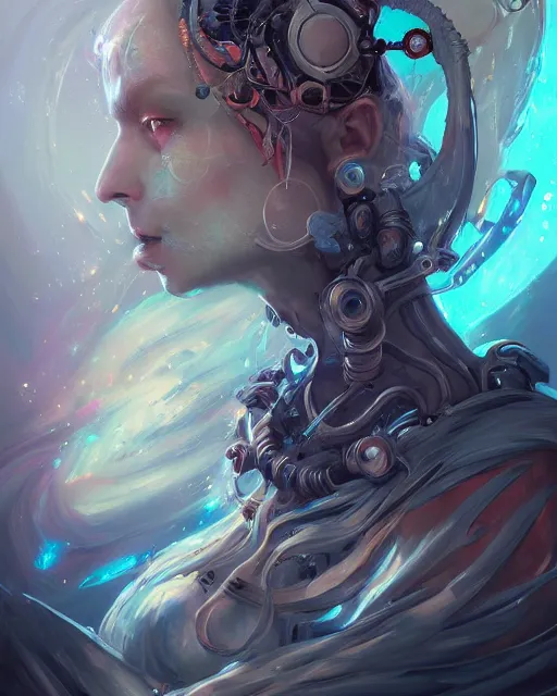 Image similar to portrait of a beautiful cybernetic emanation from angelarium, by pete mohrbacher and artgerm and wlop, digital art, highly detailed, intricate, fantasy, mystical, Trending on Artstation HQ, deviantart, unreal engine, 4K UHD image