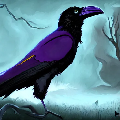 Prompt: fantasy painting of a raven by rick and morty | horror themed | creepy